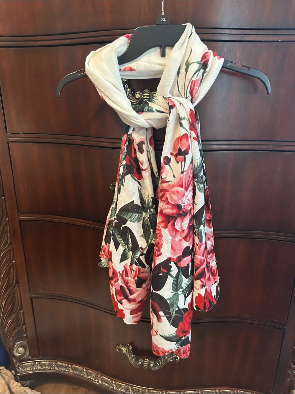 Studio Floral Wrap Scarf - Cream, Pink, Red, Green